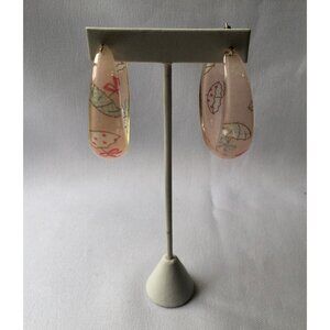 Vintage Plastic Hoop Earrings Pink Printed Polka Dot Umbrella Baby Bridal Shower